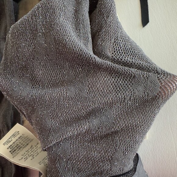 NWT Gucci Knit GG Logo Net Tights in Grey Graphite Shimmer Sz L - Picture 5 of 8